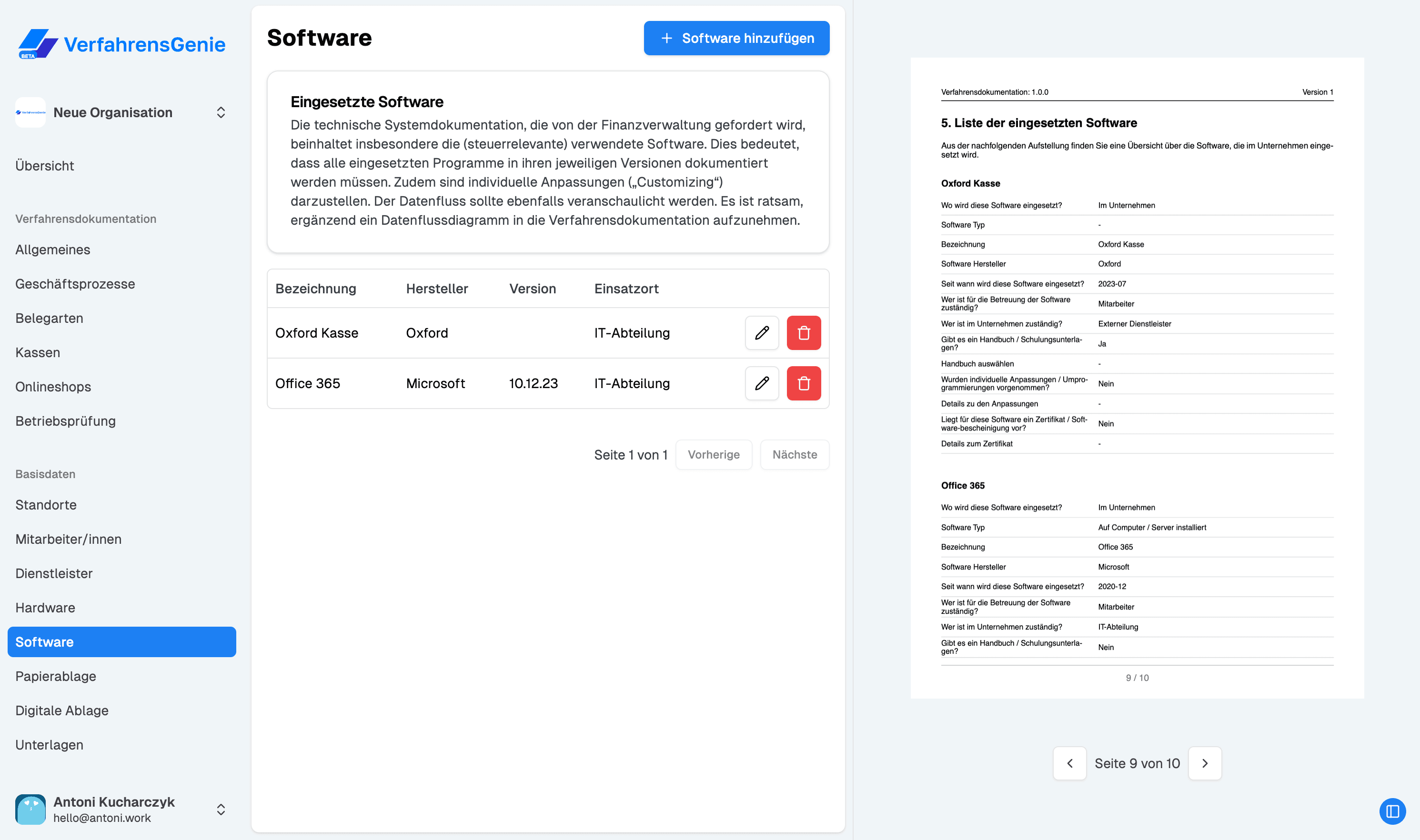 VerfahrensGenie Dashboard