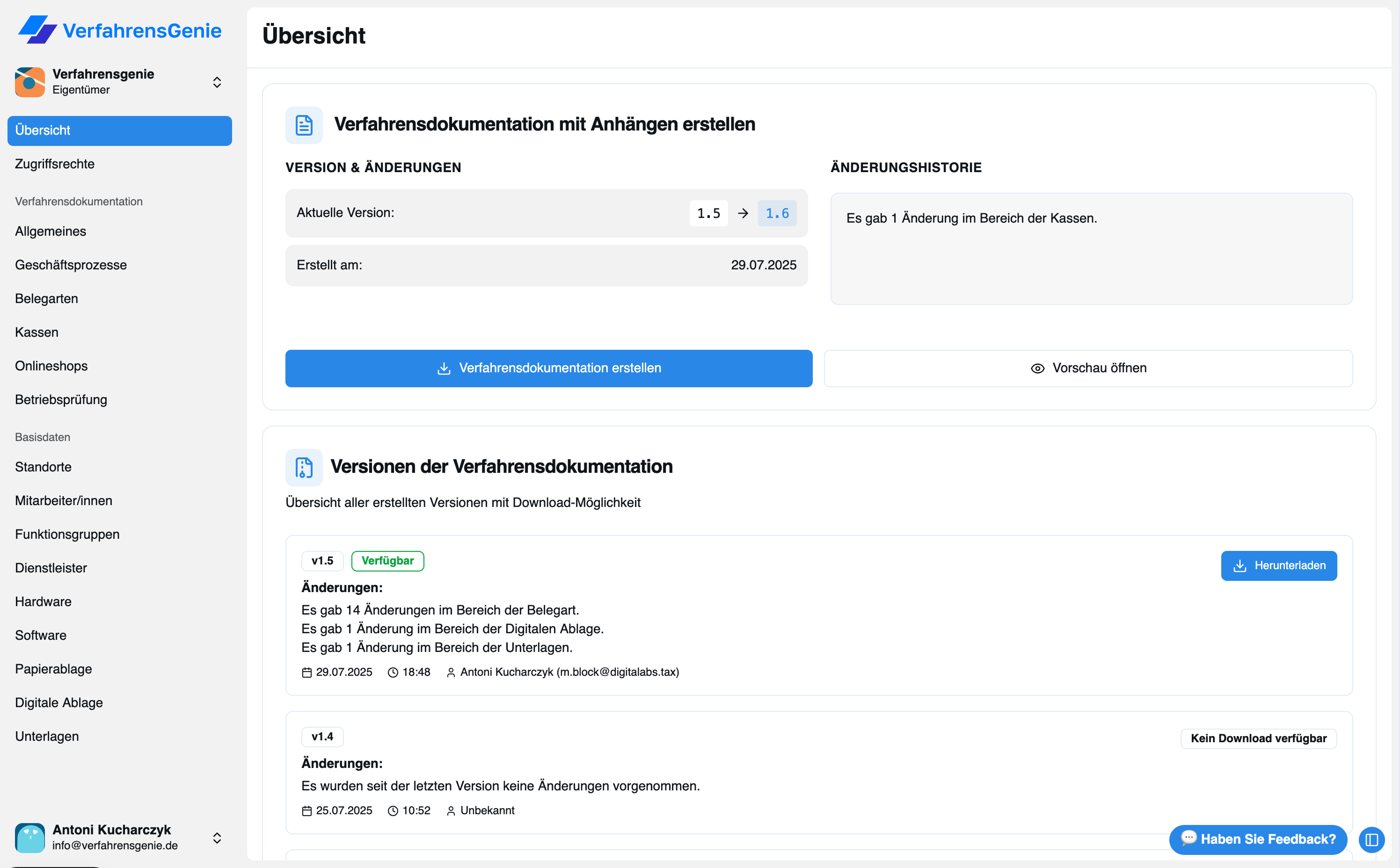 VerfahrensGenie Dashboard